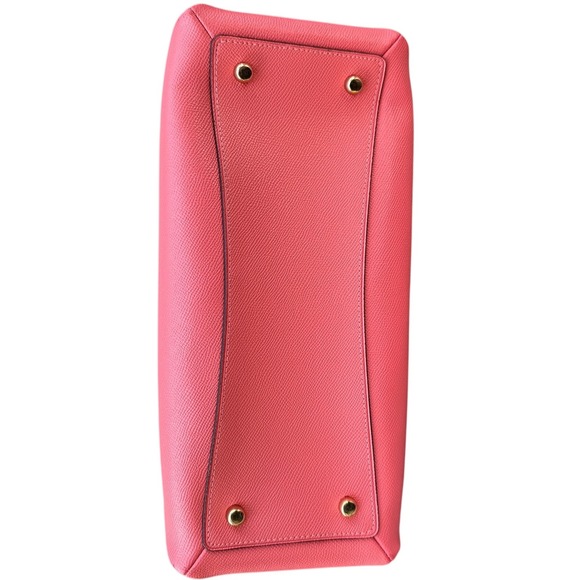 Coach Lillie Carryall Satchel Handbag Coral Pink‎ Leather Handle Crossbody Bag - Picture 8 of 13